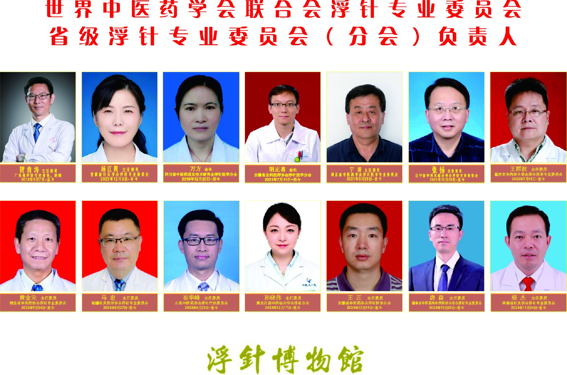 世界中联浮针专委会省级浮针专委会（分会）负责人